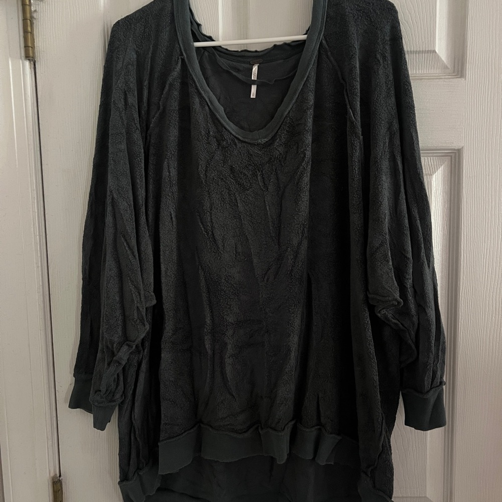 Free People Take It Off Terry Pullover Blue Green